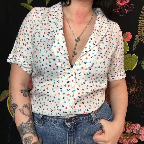 Vintage Tops - VINTAGE 1970s SPECKLED COLLARED BLOUSE
